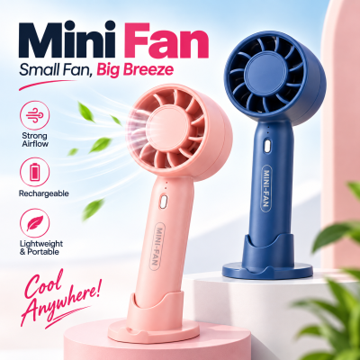 T10 Handheld Mini Fan – Portable USB Rechargeable Desk Fan with Adjustable Speed, Low Noise High-Speed Airflow & Desktop Stand for Travel & Office